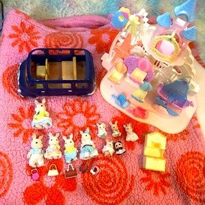 Calico critters bunny family lot babies car amusement playground